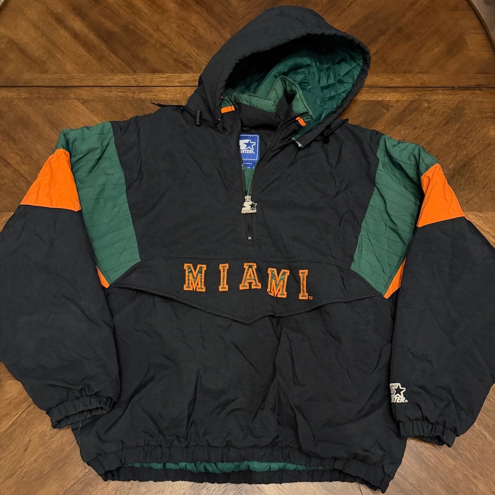 Vintage Miami Hurricanes Starter Jacket XL Puffer Anorak Half Zip 90s NCAA NCAA